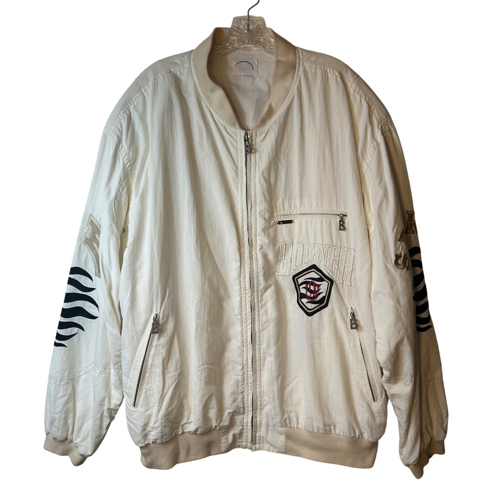 Bogner Pebble Beach Resorts Off White Nylon Bomber Jacket USA 46 Vintage Golf